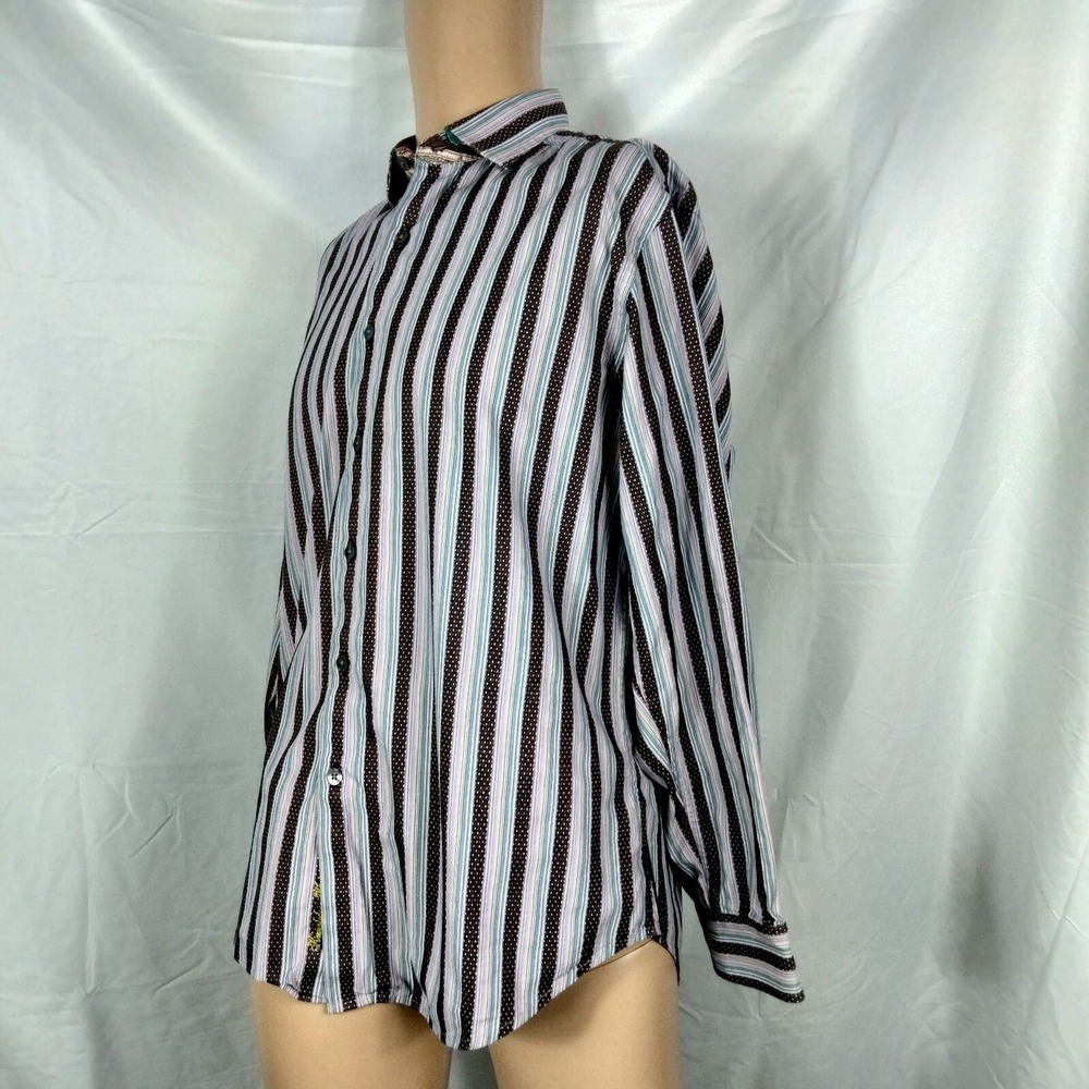 Robert Graham Shirt Mens L Multicolor Striped Contrast Flip Cuff Embroidered - Picture 4 of 9